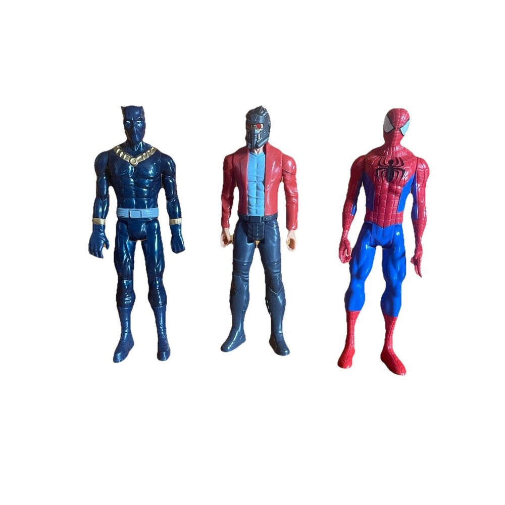 Marvel Set of 3 Action Figures - Spider Man Black Panther, Star Lord